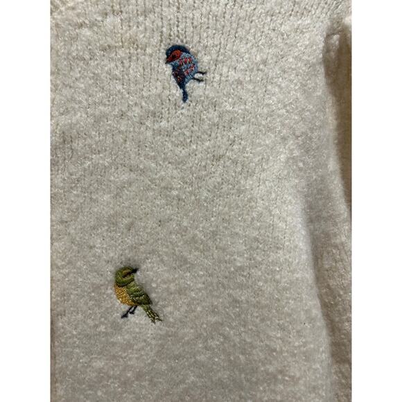 ZARA Novelty Bird Embroidered Short Sleeve Cardigan Cream Size L Preppy - Picture 5 of 10